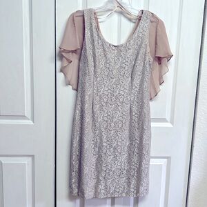 Jessica Howard Pastel Pink Purple Sleeveless Cape Back Lace Dress Size 16